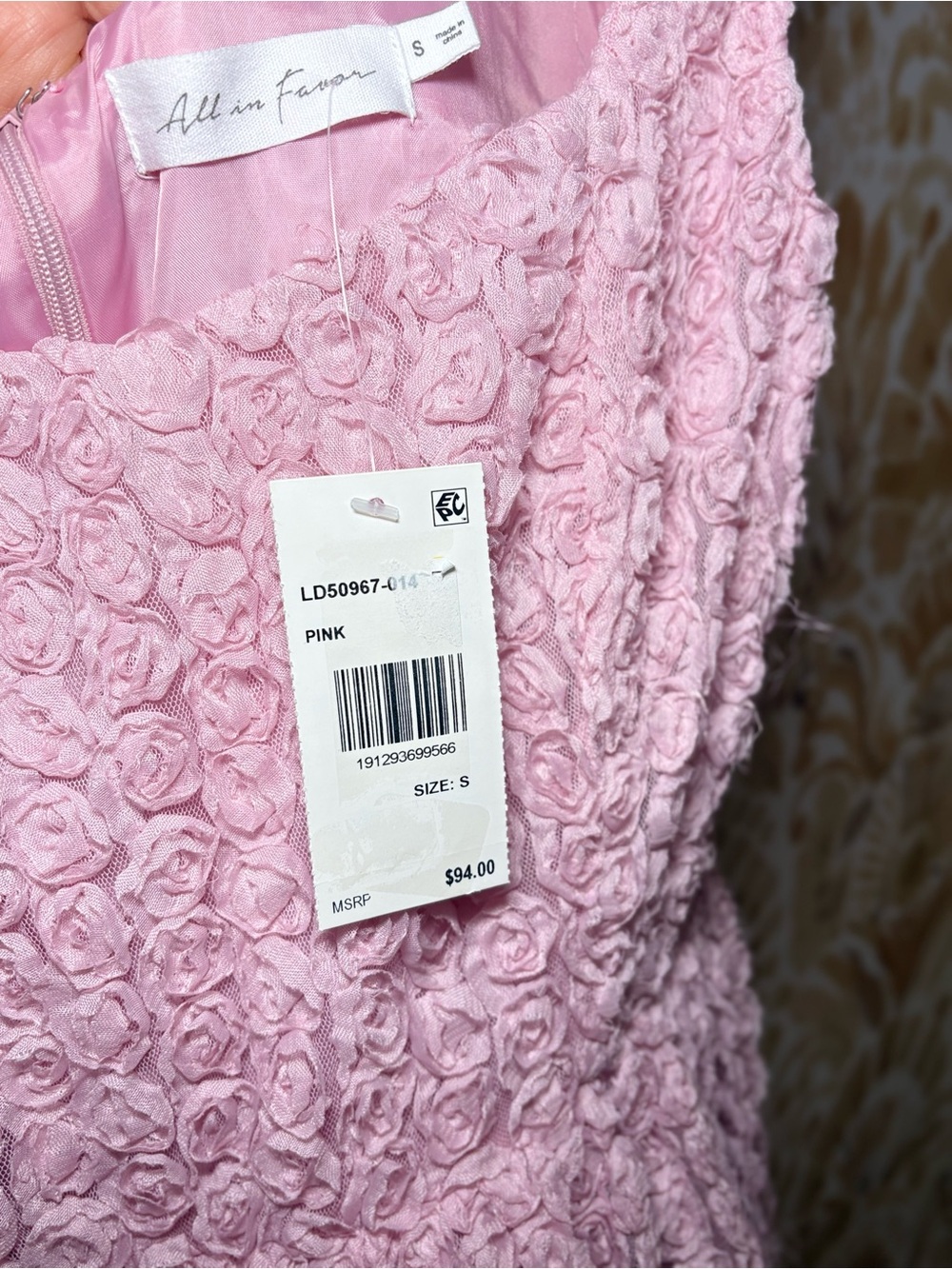 NWT All In Favor Pink Rosette Textured Mini Dress | Coquette Feminine Party - Picture 3 of 7